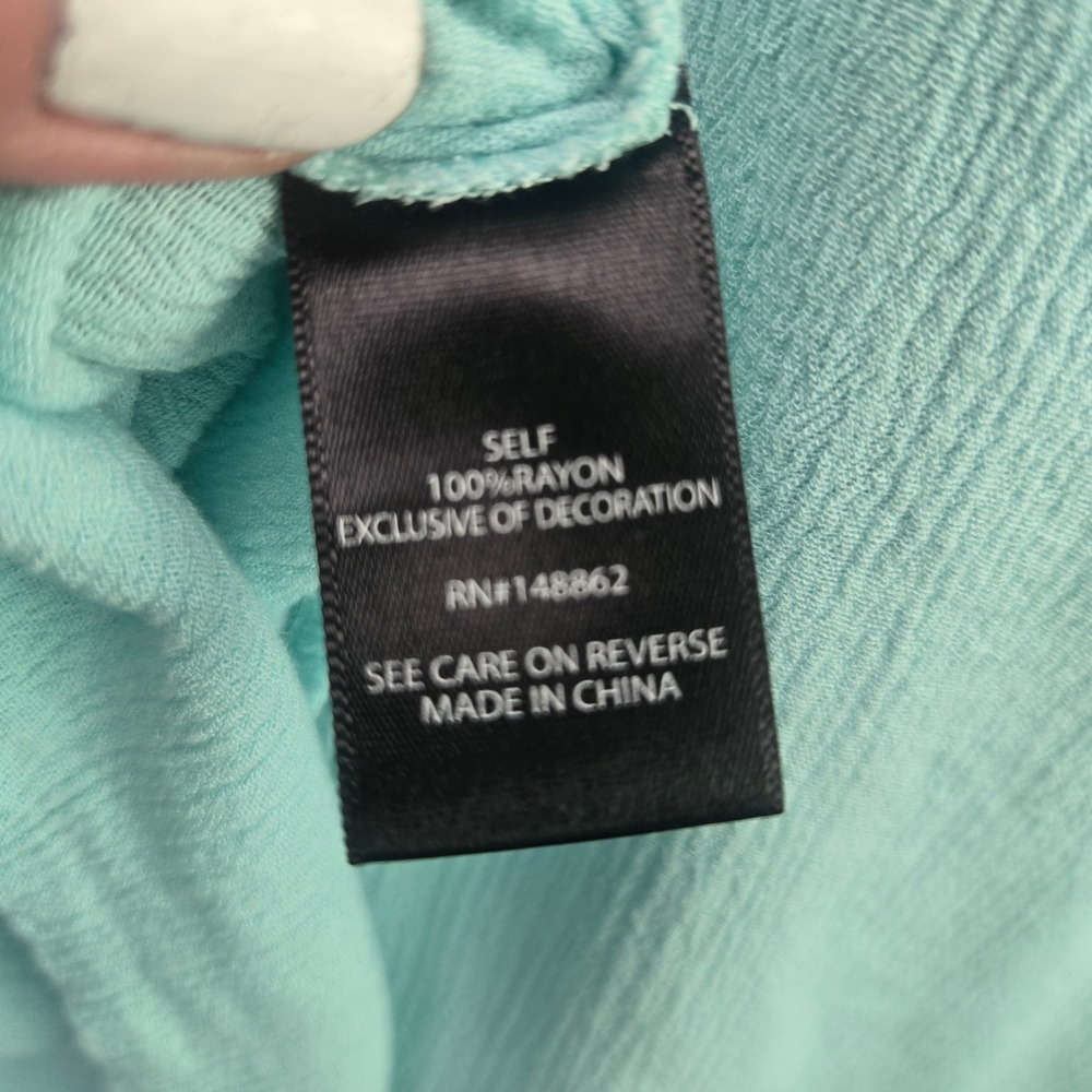 Torrid Blouse Boho Embroidered Tassel 2 Aqua Blue Pink Short Sleeve Plus Size - Picture 8 of 8